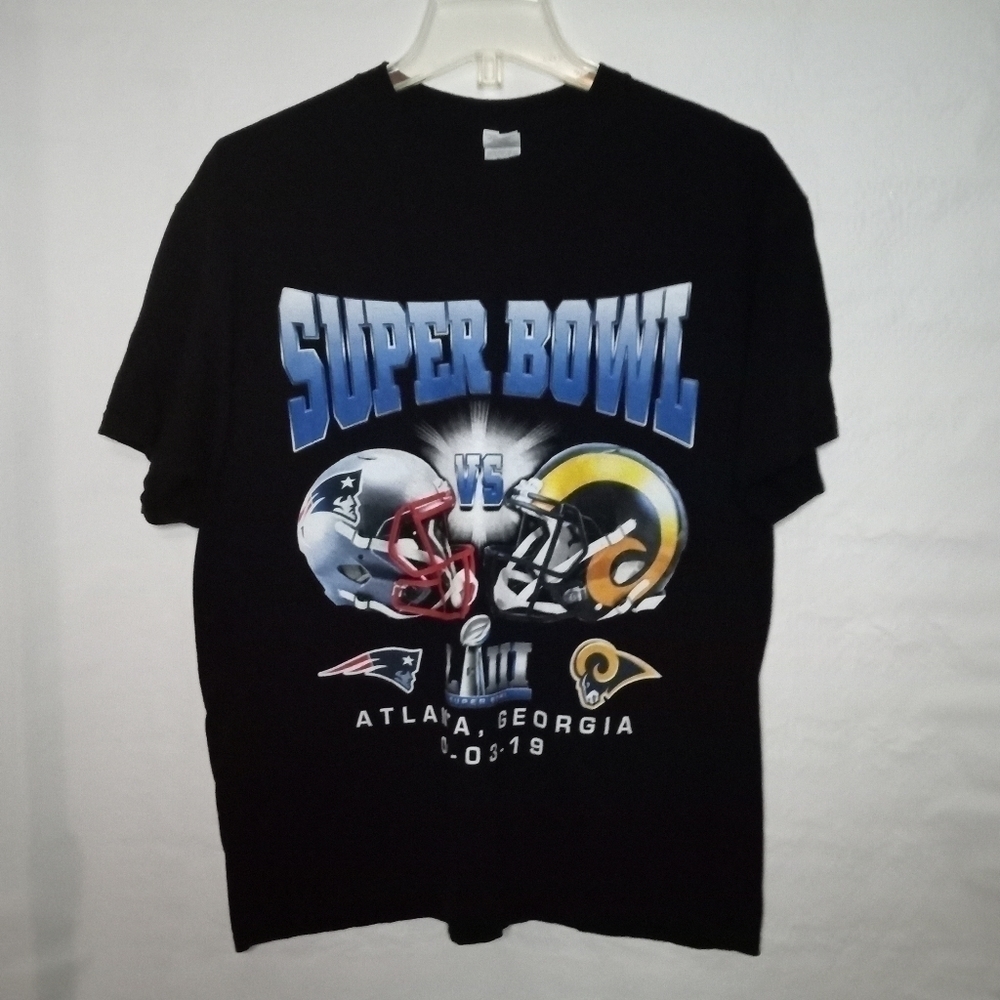 Gildan   NFL Super Bowl Alanta, Ga 02-2019  T-shirt , L, Black Blue, Pre_owned